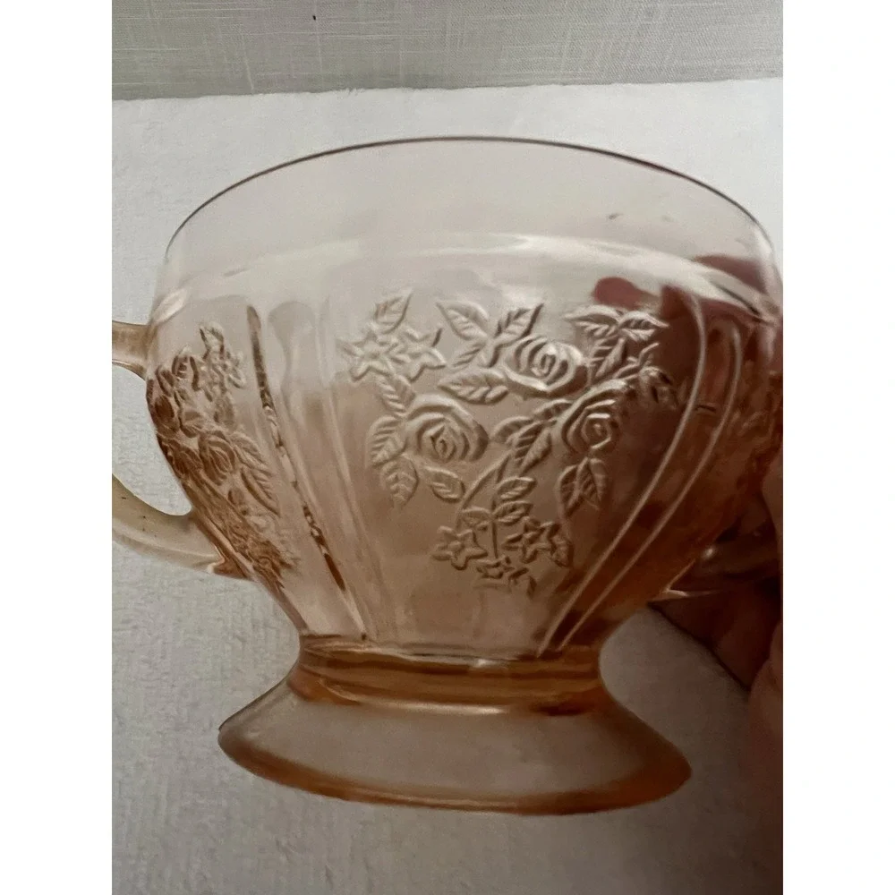 Federal Glass Sharon Cabbage Rose Sugar Bowl Lidded Pink Depression Glass
